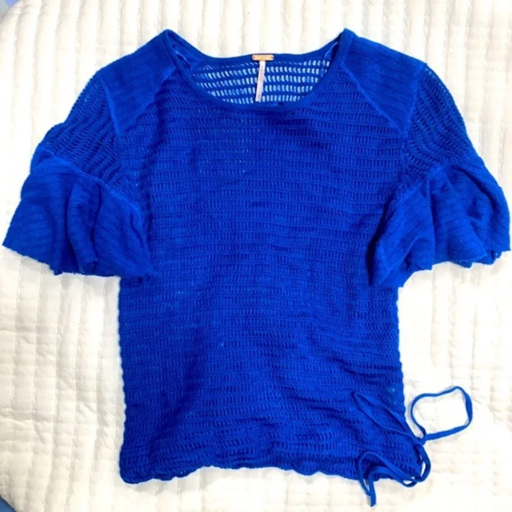 Free People Ruffle Sleeves Knit Blue Blouse Size XS - Picture 2 of 6